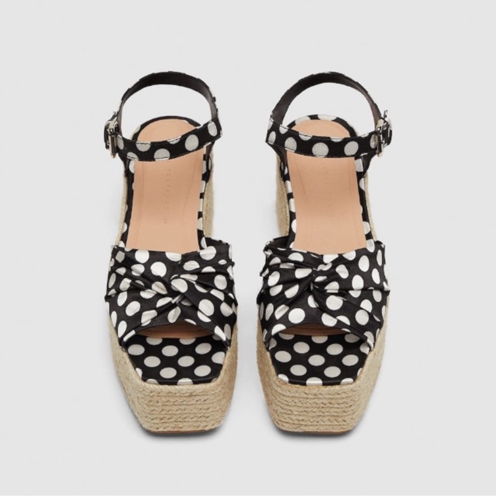 Zara TRAFALUC Polka Dot Espadrille Sandal Flatform